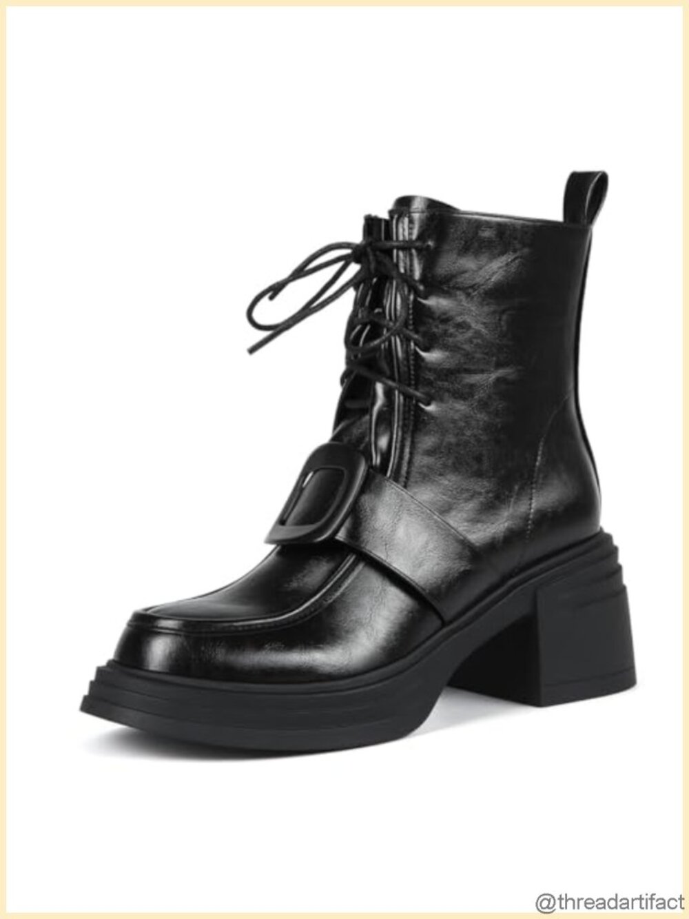 Faux Leather Combat Ankle Booties Chunky Platform Lace Up